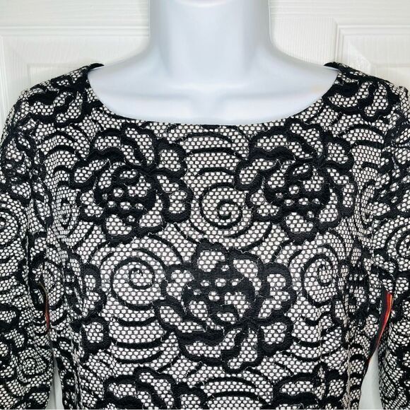 Nicole Miller Floral Lace Overlay Multicolor Side Stripe Midi Dress Black M - Picture 2 of 12